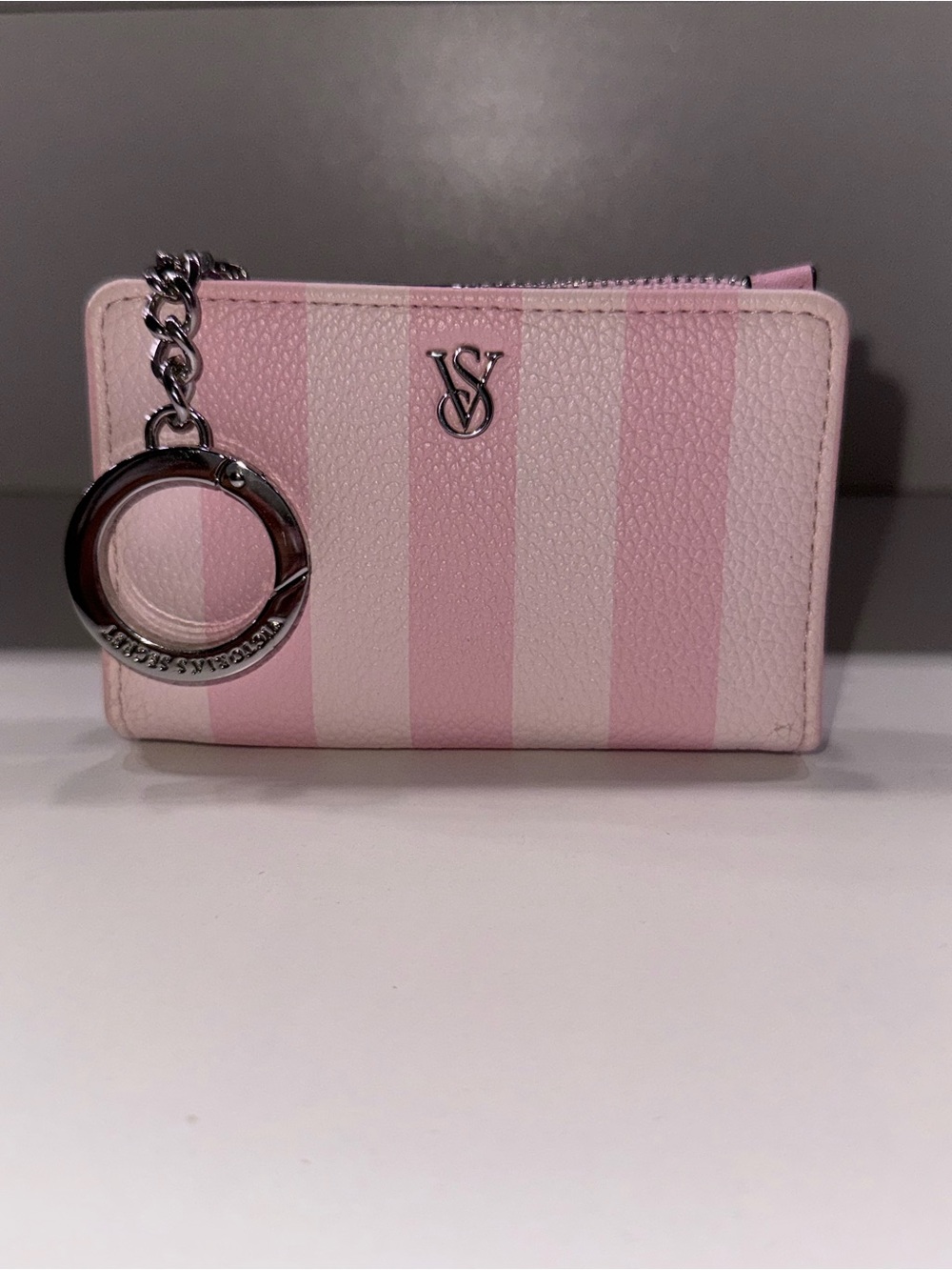 Victoria's Secret Pink Stripe Card Holder with Keyring